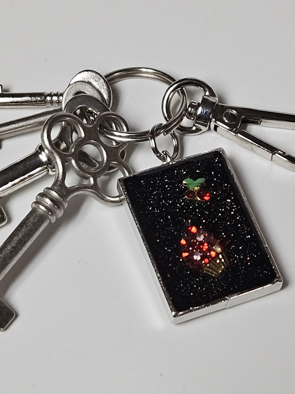 Sparkling Red Cherry & Cupcake Resin Keychain Bag Charm